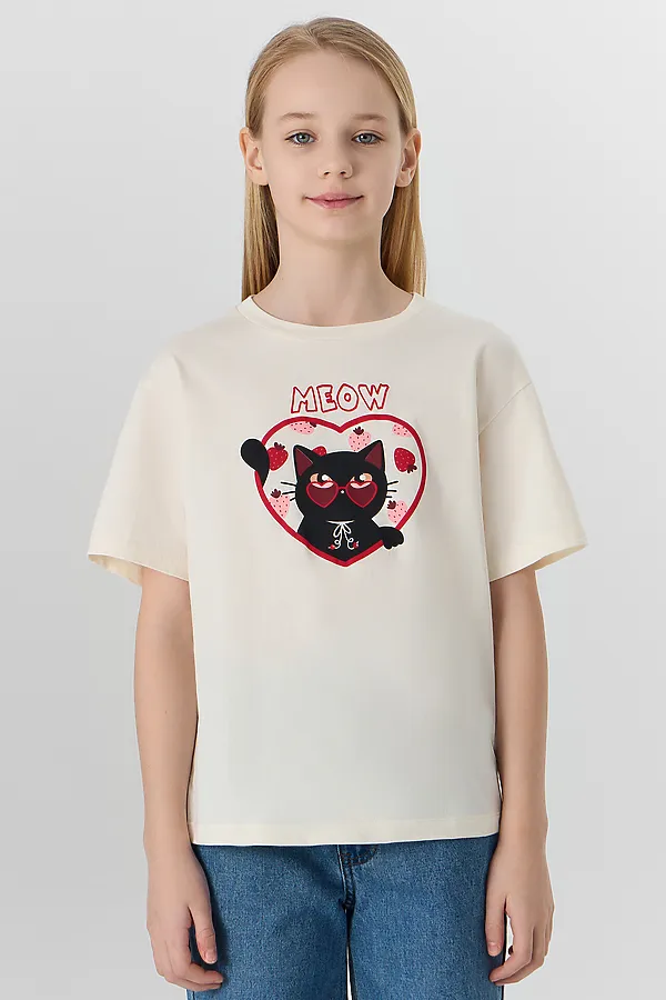 Футболка для девочек MARK FORMELLE, молочный +печать2 - фото 1
