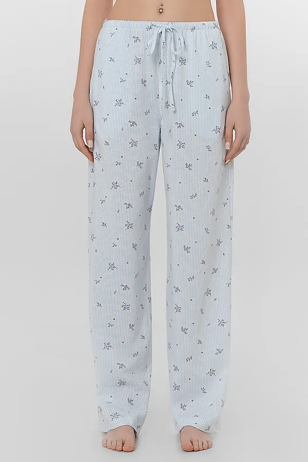 Брюки женские MARK FORMELLE, цветы на голубой полоске - фото 1