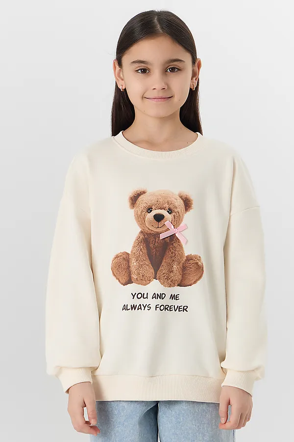 Свитшот для девочек MARK FORMELLE, молочный +печать1 - фото 1