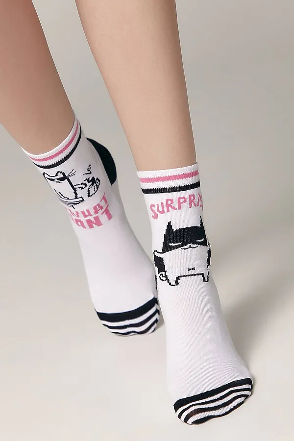 CONTE Хлопковые носки HAPPY c рисунками "cat & surprise" CONTE ELEGANT, white - фото 1