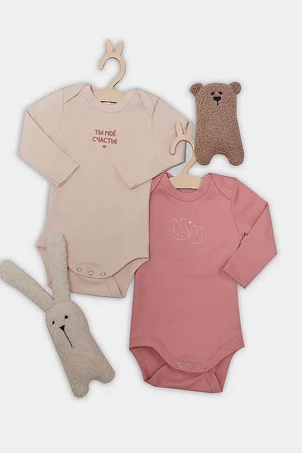 Боди детское (2шт.) MARK FORMELLE, пудровый +розово-коричневый +печать - фото 1