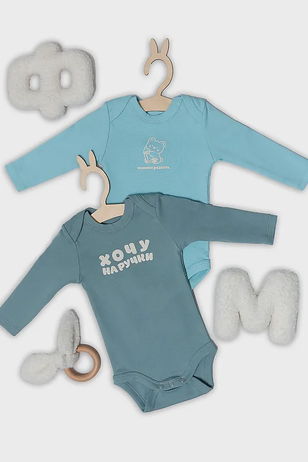 Боди детское (2шт.) MARK FORMELLE, сланец +пыльная бирюза +печать - фото 1