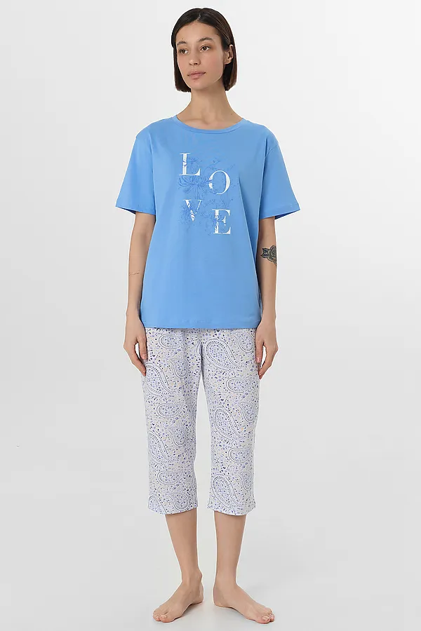 Комплект женский (футболка, бриджи) MARK FORMELLE, сине -голубой +узор на голубом - фото 1