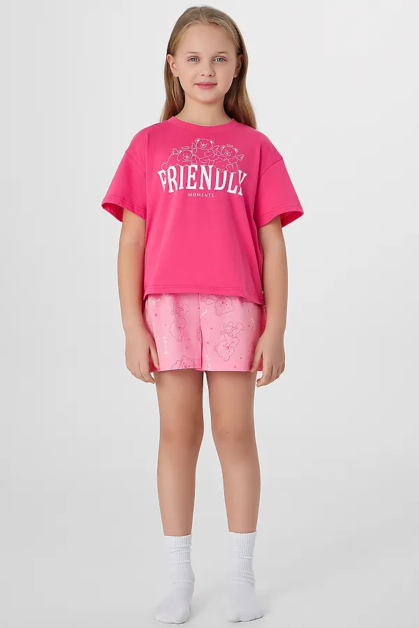 Комплект для девочек (футболка, шорты) MARK FORMELLE, розовый +медвежата на розовом саше - фото 1