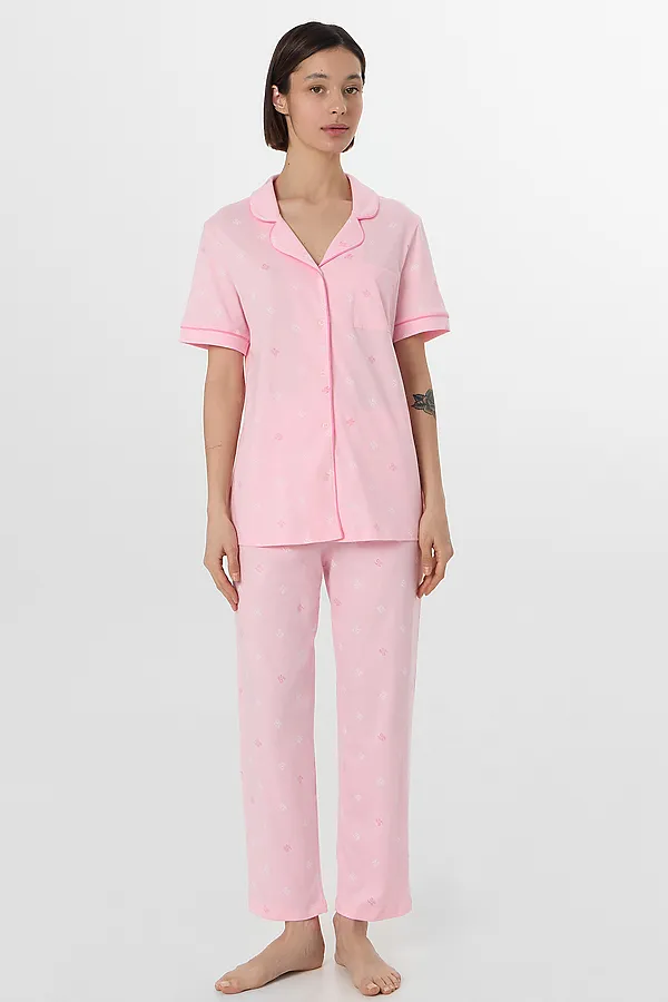 Костюм женский (жакет, бриджи) MARK FORMELLE, текст на розовом - фото 1