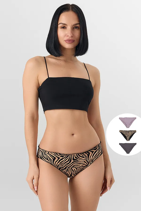 Трусы женские (3шт.) MARK FORMELLE, анималистичный принт на бежевом - фото 1