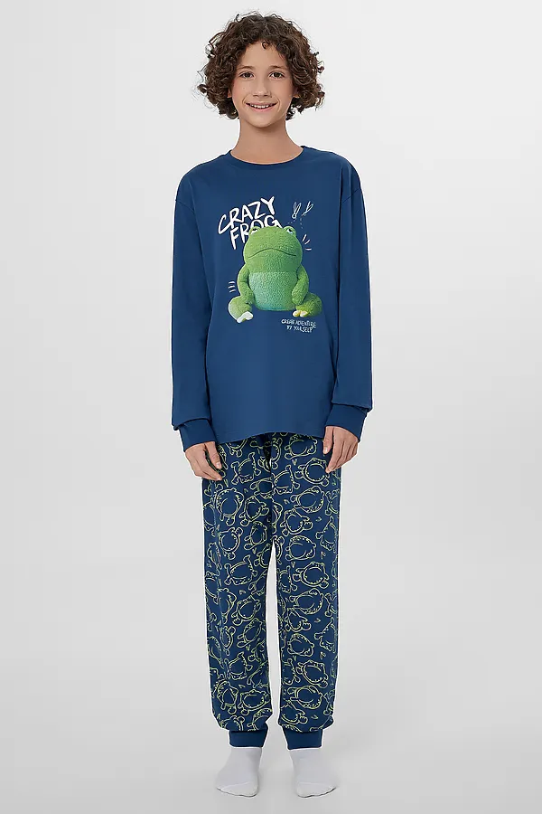 Комплект для мальчиков (лонгслив, брюки) MARK FORMELLE, полуночно -синий +жабки на полуночном - фото 1