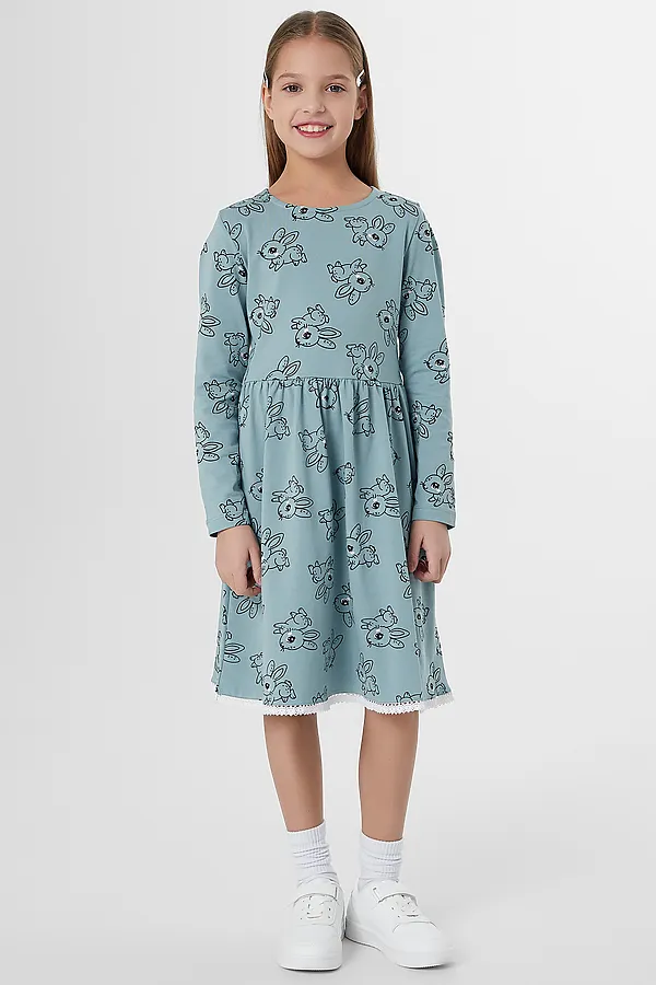 Платье для девочек MARK FORMELLE, зайчики на цвете сланец - фото 1