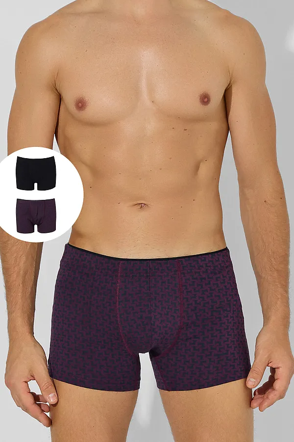 Трусы мужские (2шт) MARK FORMELLE, геометрия на т.пурпурном +черный - фото 1