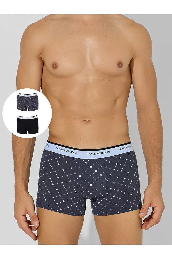 Трусы мужские (2шт) MARK FORMELLE, узор сетка на т.сером +черный - фото 1