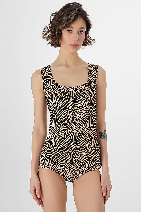 Топ женский MARK FORMELLE, анималистичный принт на бежевом - фото 1