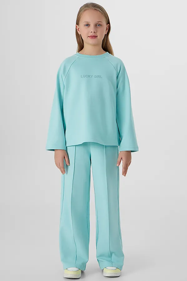 Комплект для девочек (свитшот, брюки) MARK FORMELLE, бирюзово -голубой +печать - фото 1