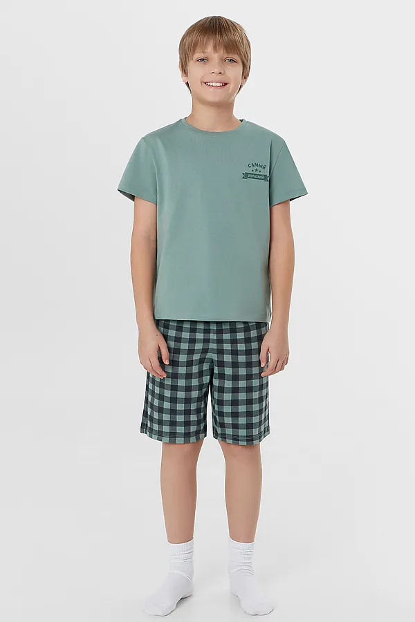Комплект для мальчиков (футболка, шорты) MARK FORMELLE, зеленая пастель +зеленая клетка - фото 1