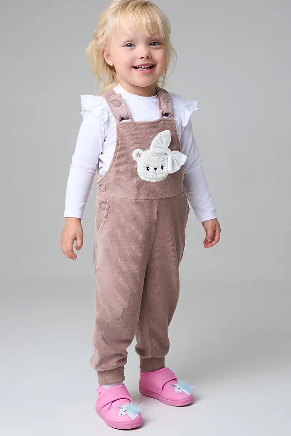 Полукомбинезон детский трикотажный для девочек PLAYTODAY, бежевый - фото 1