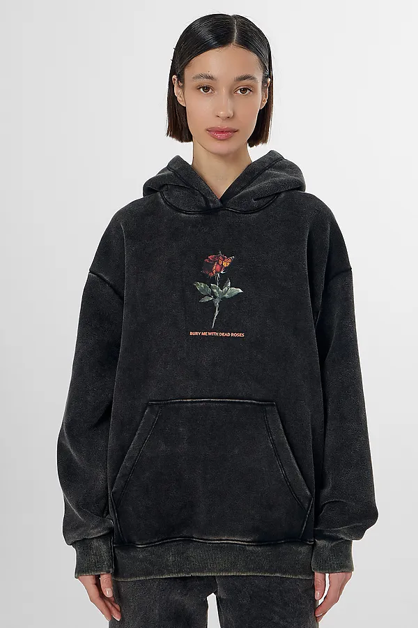 Худи женское MARK FORMELLE, acid wash черный +печать - фото 1