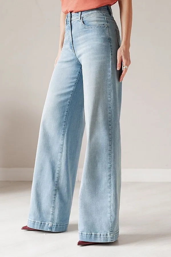 Джинсы трубы прямые с декоративной стиркой из эластичного денима VILATTE, голубой - фото 1