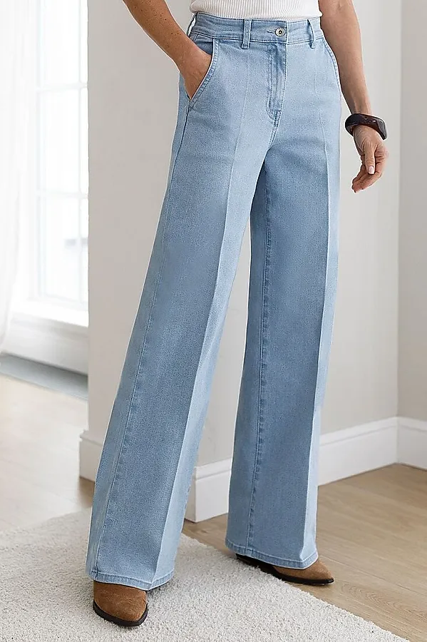 Прямые джинсы трубы со стрелками из эластичного денима VILATTE, голубой - фото 1