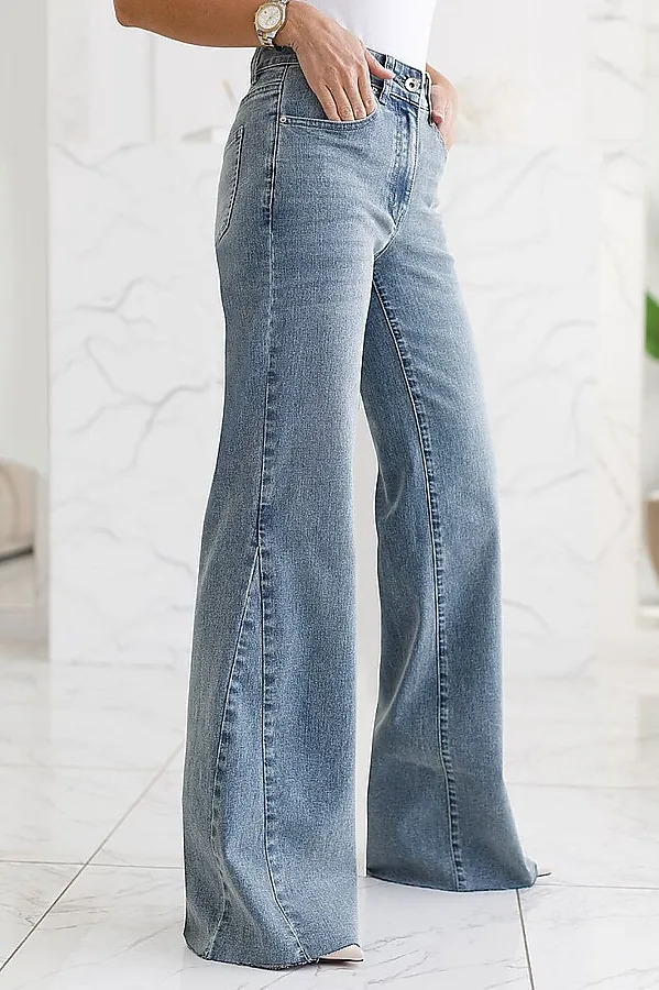 Джинсы клеш от колена из эластичного  денима VILATTE, голубой - фото 1