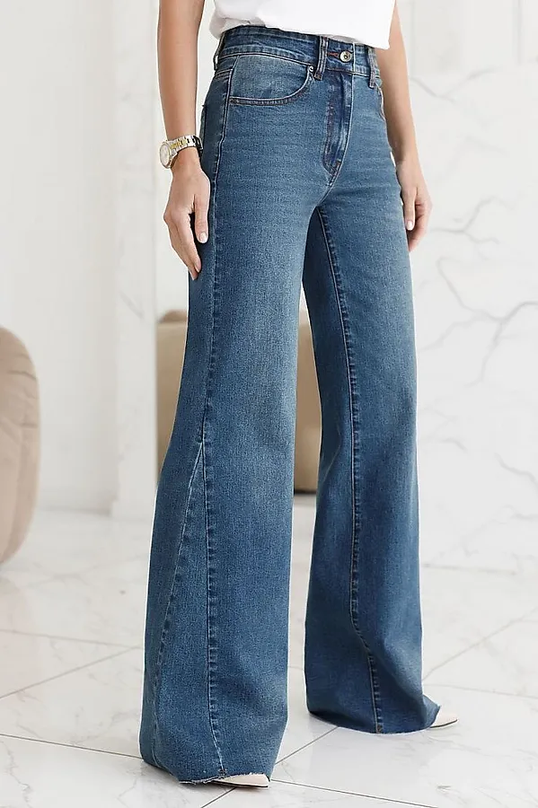 Джинсы клеш от колена из эластичного денима VILATTE, синий - фото 1