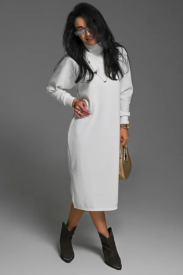 Платье теплое в рубчик НАТАЛИ, белый - фото 1