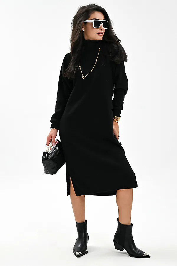 Платье теплое в рубчик НАТАЛИ, черный - фото 1