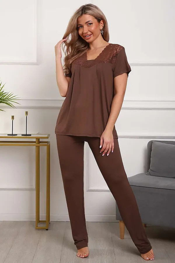 Пижама с брюками П183вз НАТАЛИ, коричневый - фото 1