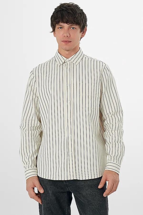 Рубашка мужская MARK FORMELLE, коричневая полоска на молочном - фото 1