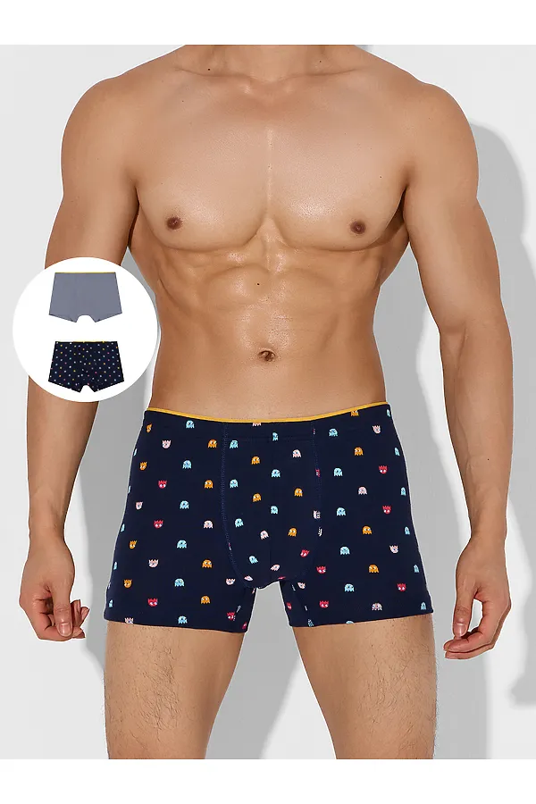 Трусы мужские (2шт) MARK FORMELLE, разноцветная набивка на затмении +сизый - фото 1