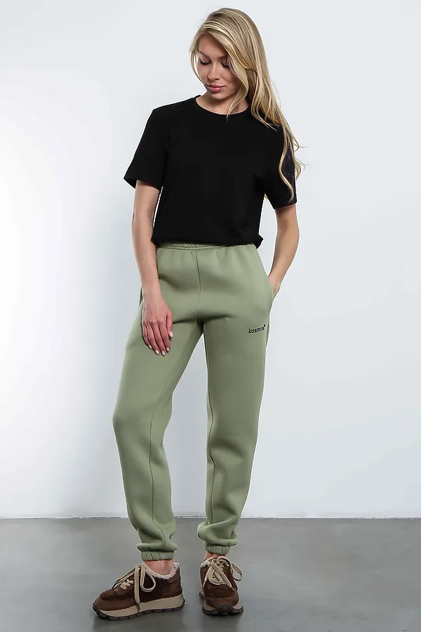 Брюки джоггеры женские олива с начесом KOSMOS, оливковый - фото 1