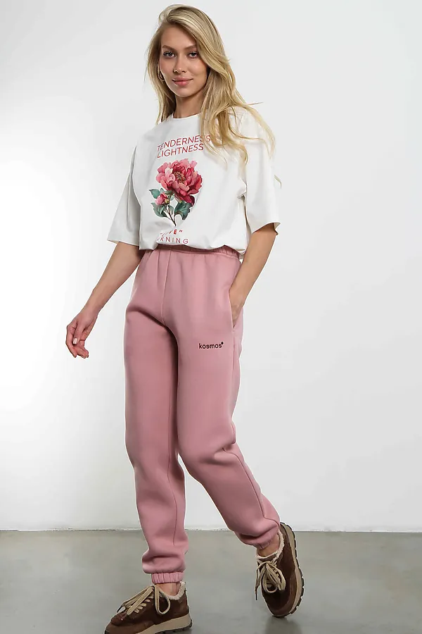 Брюки джоггеры женские розовая пудра с начесом KOSMOS, розовая пудра - фото 1