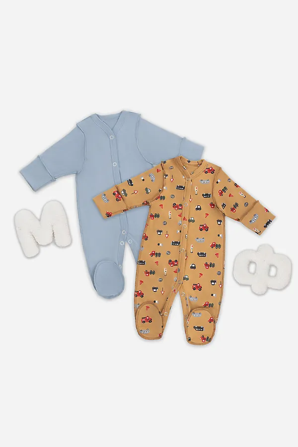 Комбинезон нательный детский (2шт.) MARK FORMELLE, машинки на бисквите +серо -голубой - фото 1