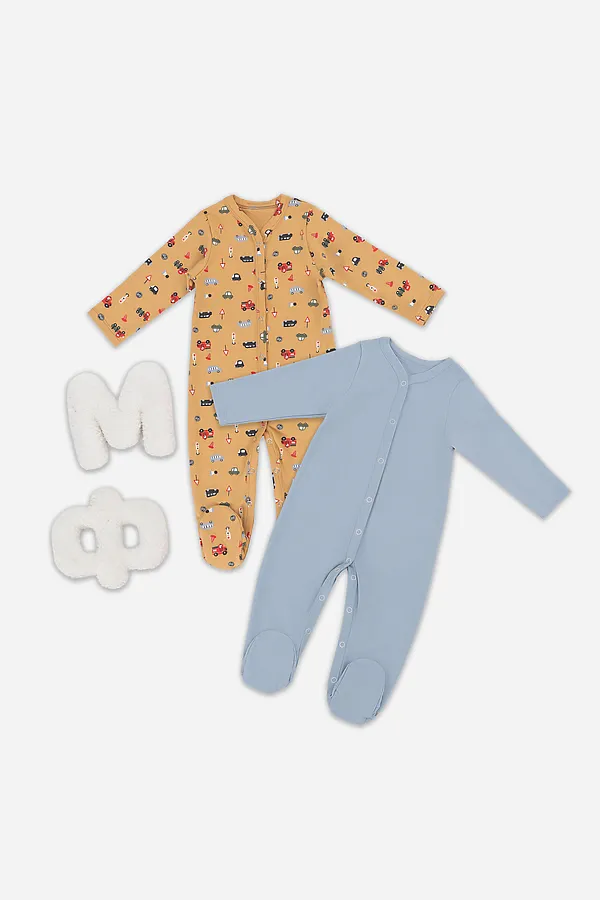 Комбинезон нательный детский (2шт.) MARK FORMELLE, машинки на бисквите +серо -голубой - фото 1