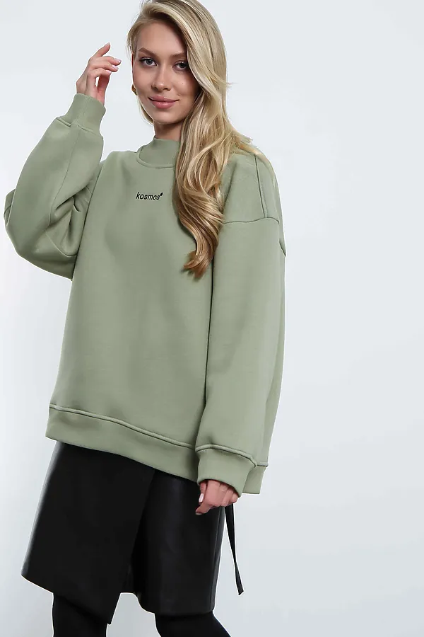 Свитшот женский оверсайз с начесом Олива KOSMOS, оливковый - фото 1