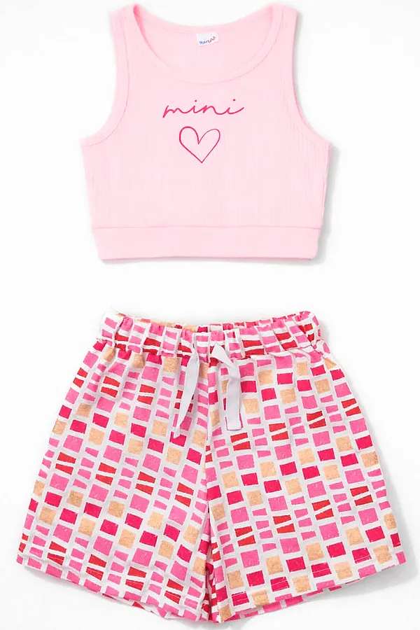 Комплект топ лапша, шорты кулирка YOULALA, розовый - фото 1