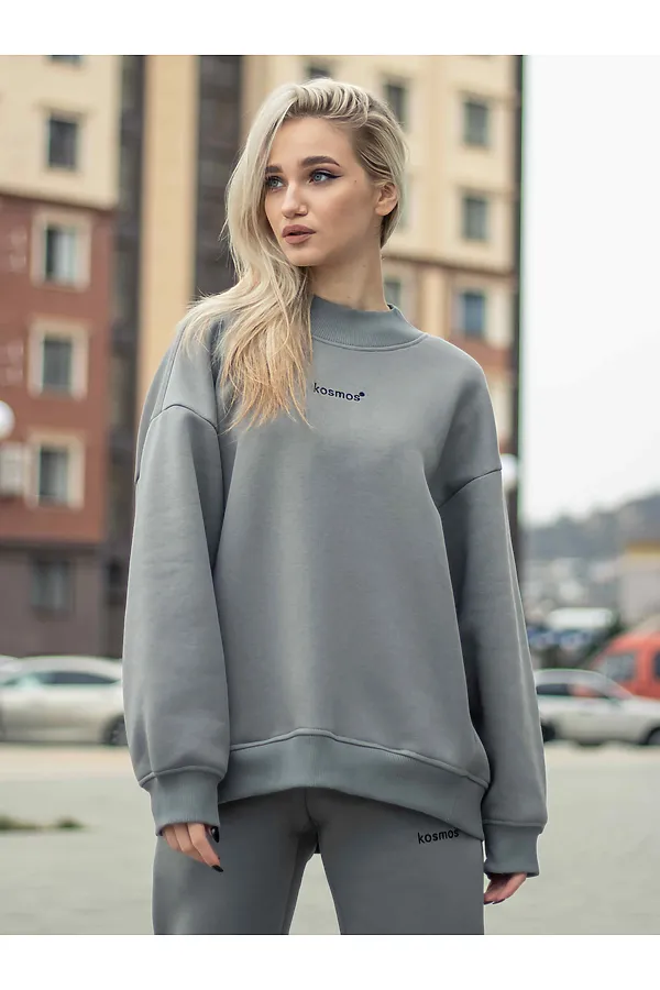 Свитшот женский оверсайз с начесом серый KOSMOS, серый - фото 1