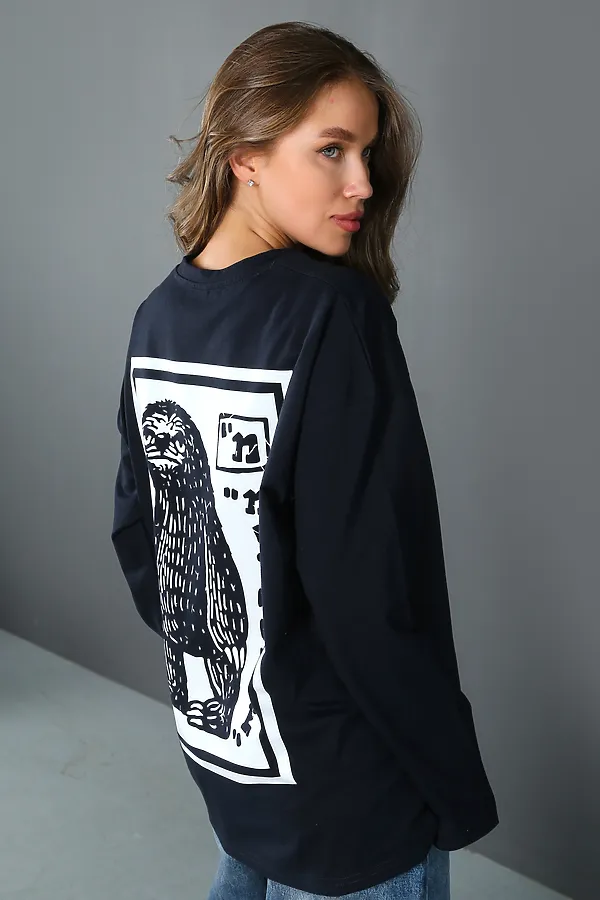 Лонгслив с принтом ЛГ-01 НАТАЛИ, темно-синий - фото 1