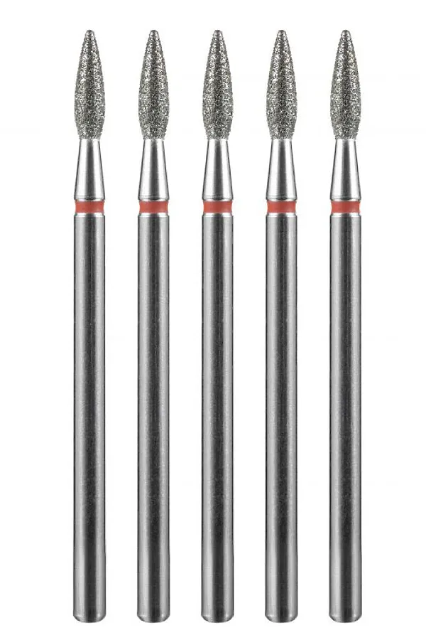 Manita Professional Фреза алмазная пламя острое для аппаратного маникюра 856.104.243.080.023 ФАП-2.3-8М, красная насечка, ø 2,3 мм, 5 шт. KRISTALLER, - - фото 1