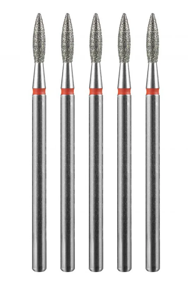 Manita Professional Фреза алмазная пламя острое для аппаратного маникюра 856.104.243.080.021 ФАП-2.1-8М, красная насечка, ø 2,1 мм, 5 шт. KRISTALLER, - - фото 1