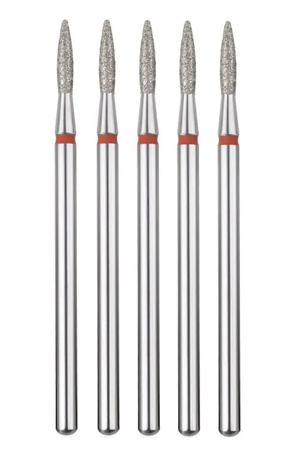 Manita Professional Фреза алмазная пламя острое для аппаратного маникюра 856.104.243.080.018 ФАП-1.8-8М, красная насечка, ø 1,8 мм, 5 шт. KRISTALLER, - - фото 1