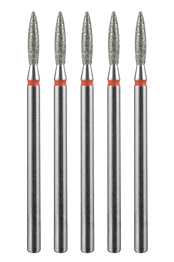 Manita Professional Фреза алмазная пламя острое удлиненное для аппаратного маникюра 856.104.243.100.021 ФАП-2.1 10М, красная насечка, ø 2,1 мм, 5 шт. KRISTALLER, - - фото 1