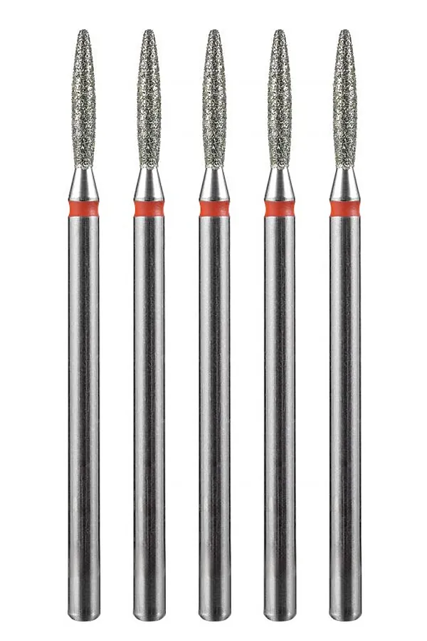 Manita Professional Фреза алмазная пламя тупое для аппаратного маникюра 856.104.244.100.018 ФАПЗ-1.8-10М, красная насечка, ø 1,8 мм, 5 шт. KRISTALLER, - - фото 1