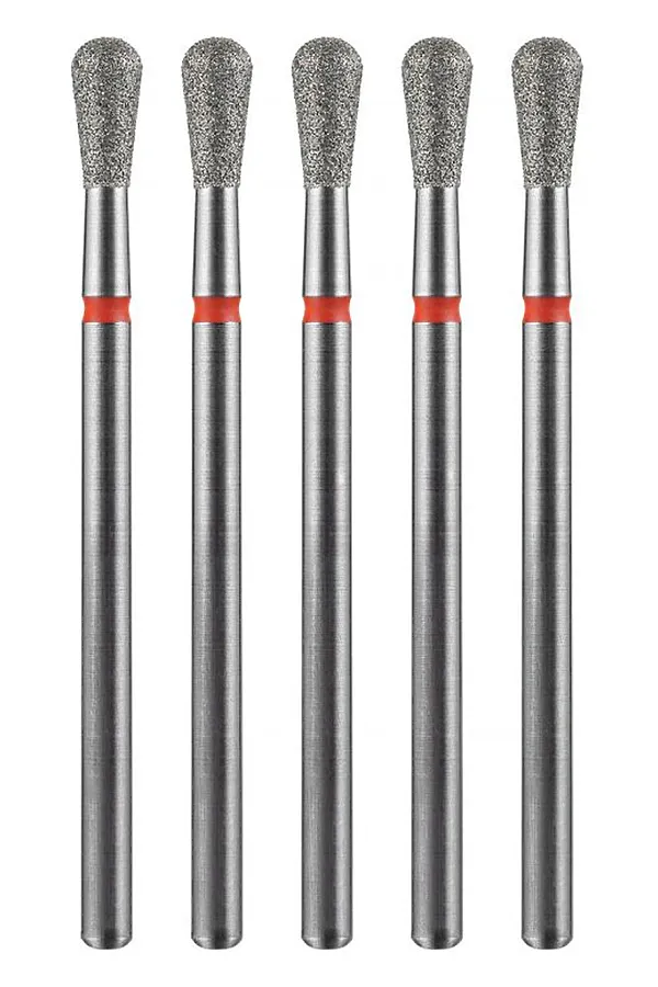 Manita Professional Фреза алмазная груша для аппаратного маникюра 856.104.237.070.033 ФАОКС-3.3-7 М, красная насечка, ø 3,3 мм, 5 шт. KRISTALLER, - - фото 1