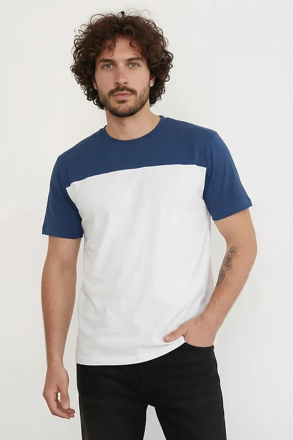 Футболка 14482 НАТАЛИ, белый+джинс - фото 1