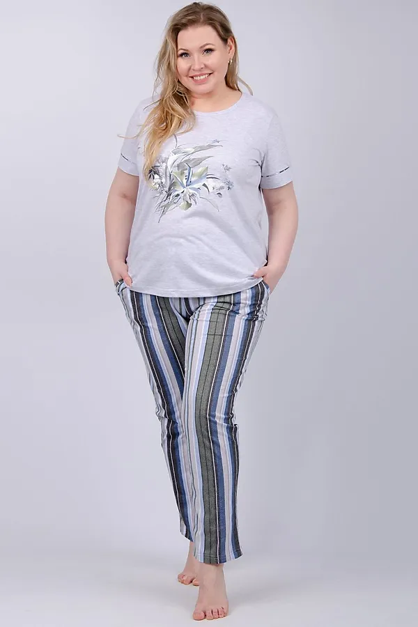 Пижама с брюками Каори НАТАЛИ, серый-зеленый - фото 1