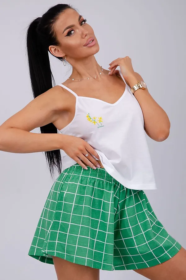 Пижама с шортами Акация НАТАЛИ, белый/зеленый - фото 1