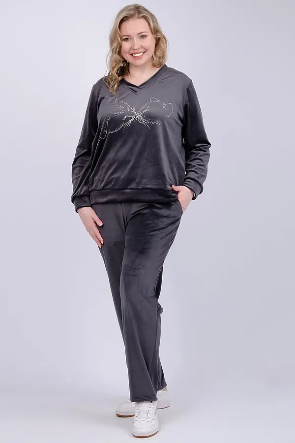 Костюм с брюками Велюр НАТАЛИ, темно-серый - фото 1