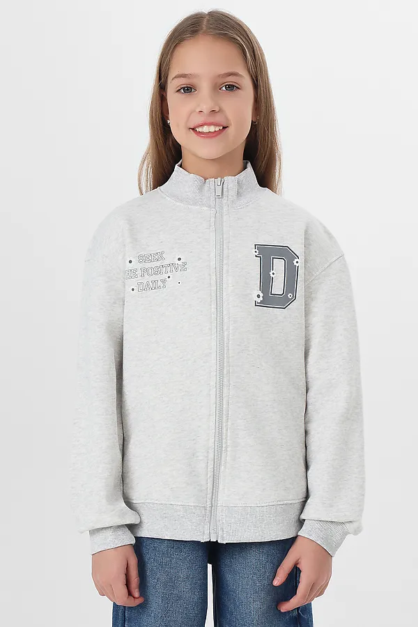 Толстовка для девочек MARK FORMELLE, серый меланж 4306-а +печать2 - фото 1