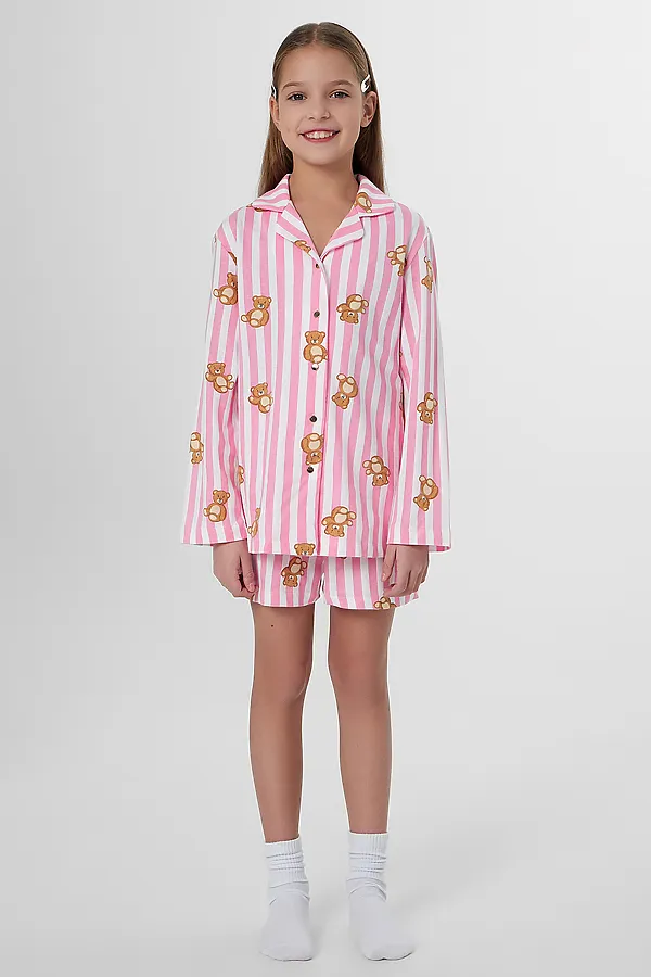 Комплект для девочек (рубашка, шорты) MARK FORMELLE, медведи на полоске - фото 1