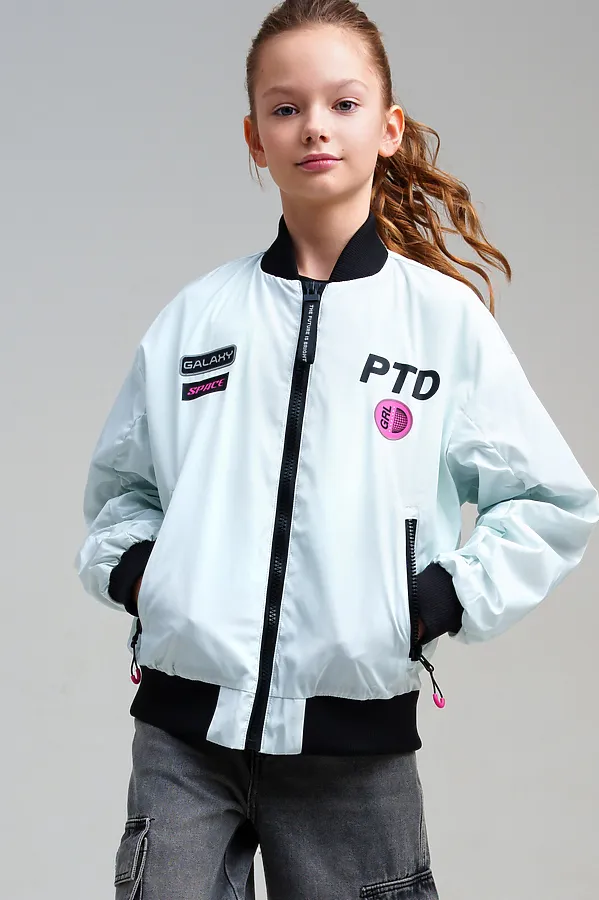 Куртка текстильная с полиуретановым покрытием для девочек (ветровка) PLAYTODAY, белый - фото 1