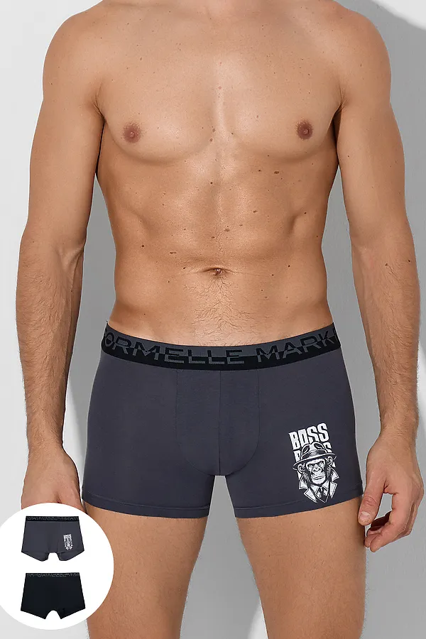 Трусы мужские (2шт) MARK FORMELLE, графит +черный +печать - фото 1